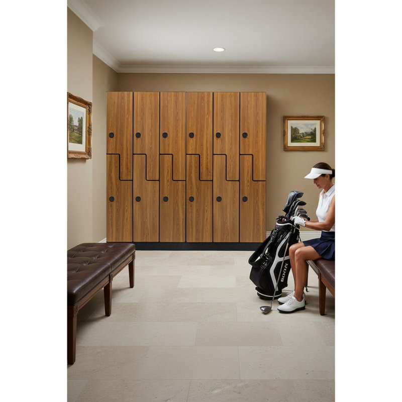 Casier de rangement en bois à 2 compartiments et porte à 2 niveaux avec serrure numérique, Yellow