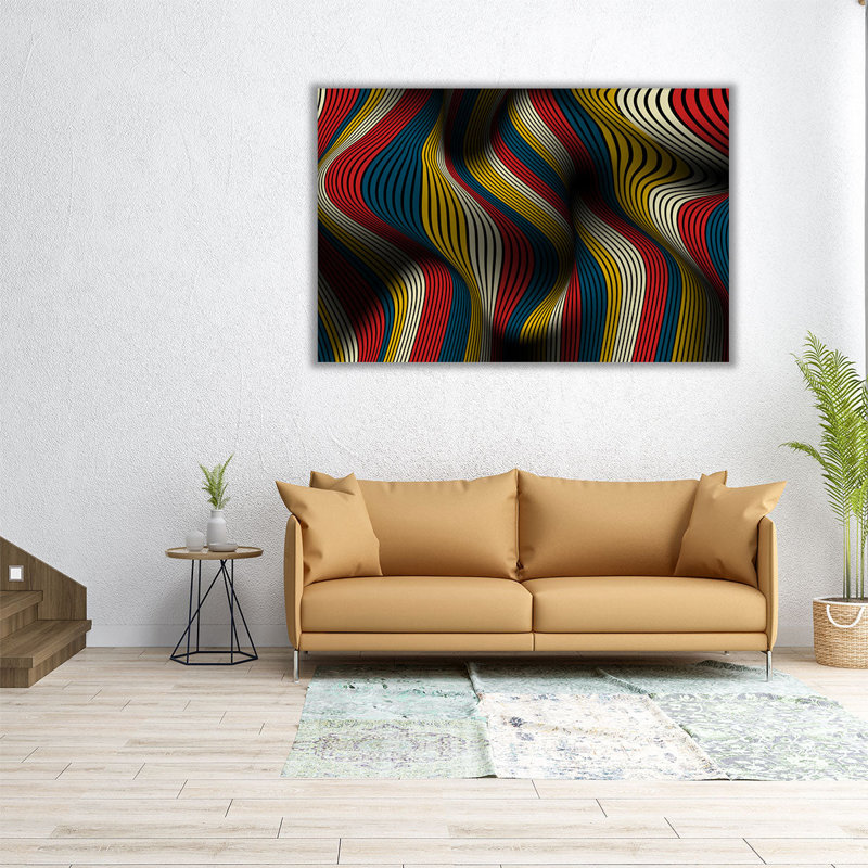 «Trendy Distorsion of Lines Flow Abstract Art», reproduction d'art sur toile, H 32 po x l 48 po