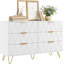 Commode 6 tiroirs blanche moderne avec pieds en bois