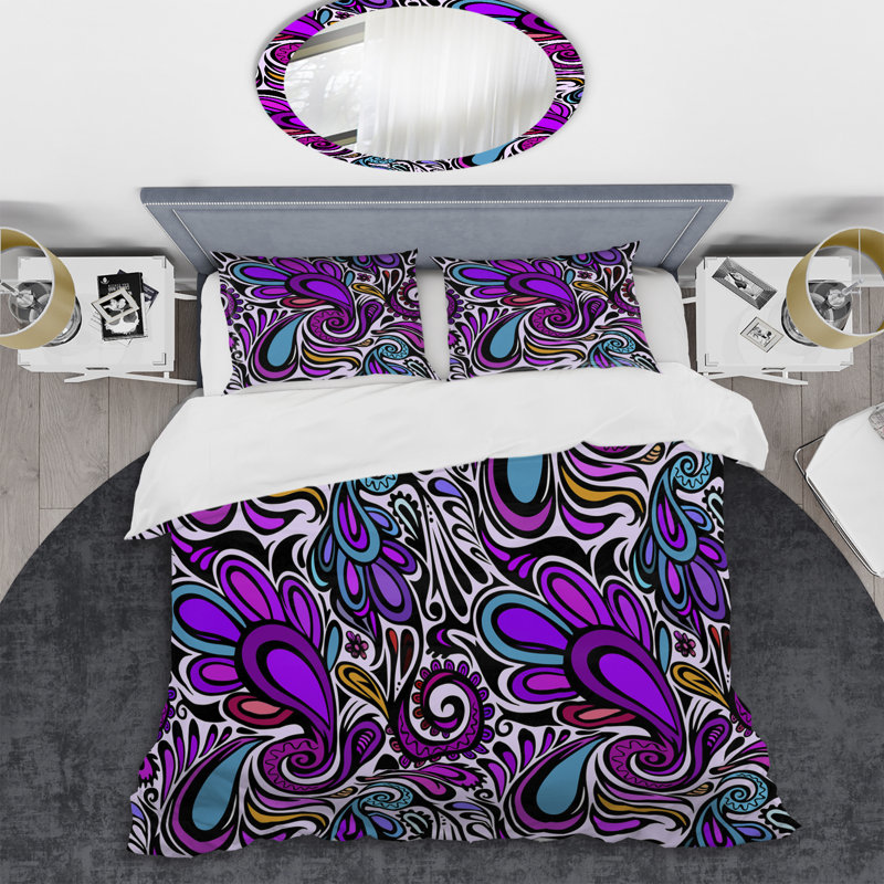 Cachemire floral mauve - Ensemble de housse de couette abstrait - Microfibre de polyester