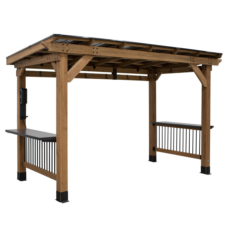 Saxony XL Cedar and Black Steel Grill Gazebo