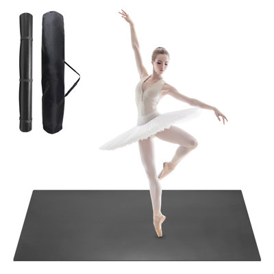 Dance Floor Mat 6x4 ft, 5mm Thick Non-Slip PVC Marley, Portable for Ballet, Jazz, with Bag, Black
