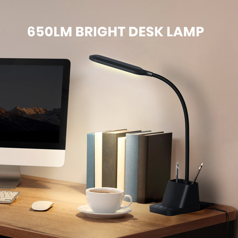 23'' Desk Lamp with USB and Outlet, Black