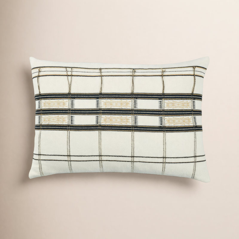 Taren Embroidered Cotton Reversible Pillow Cover, Down, Plaid