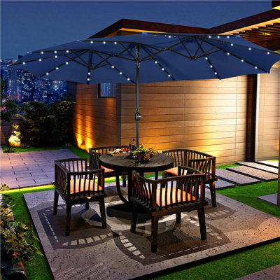  Harworth 13ft Rectangular Lighted Market Umbrella,Double-Sided Outdoor Rectangle Umbrellas with 36 Lights,Navy Blue
