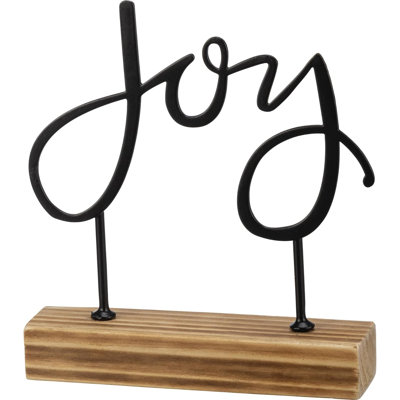  Decorative Metal Word Art Sign With Wooden Base - Joy Sitter