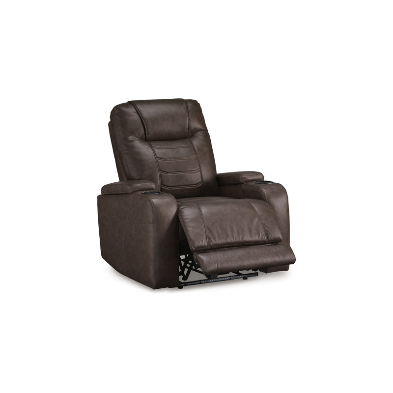 Scon Power Recliner Chair, 37 Inch, LED Light, Faux Leather, Brown