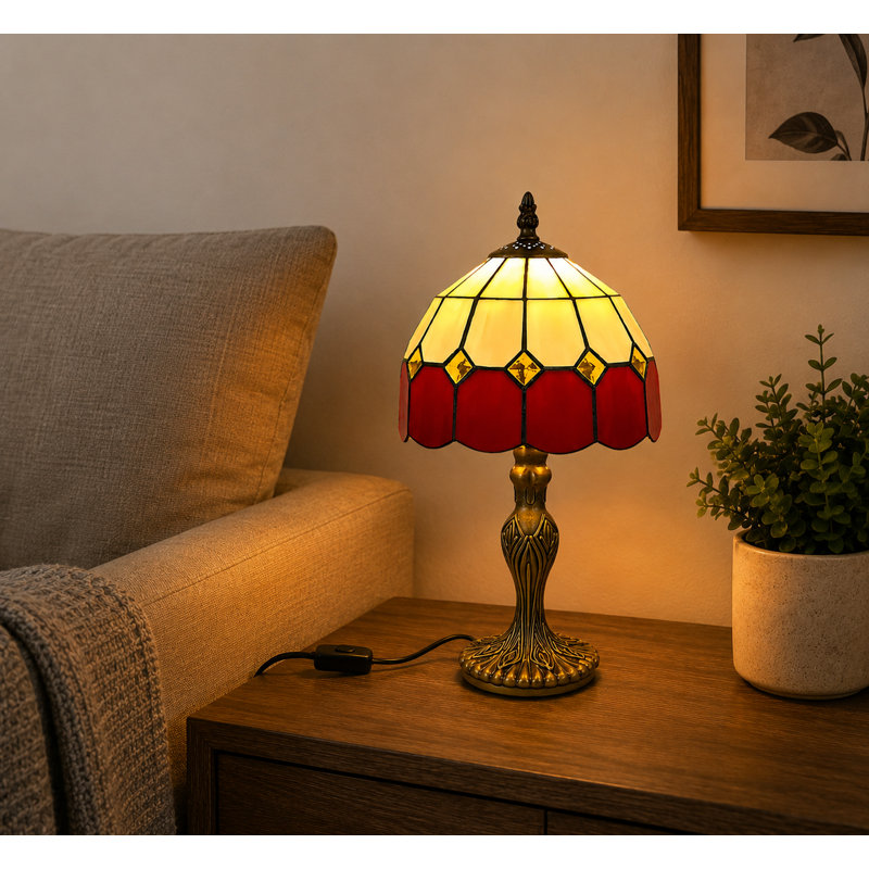 37cm Table Lamp, Beige/Red