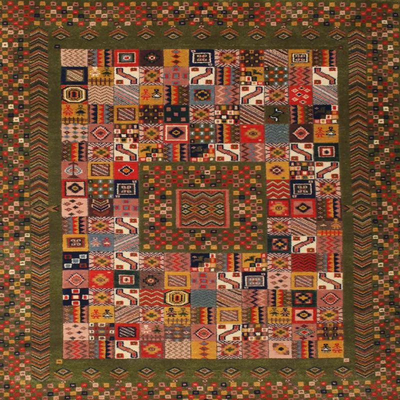 Tapis brun/rouge contemporain, Carré 8 pi