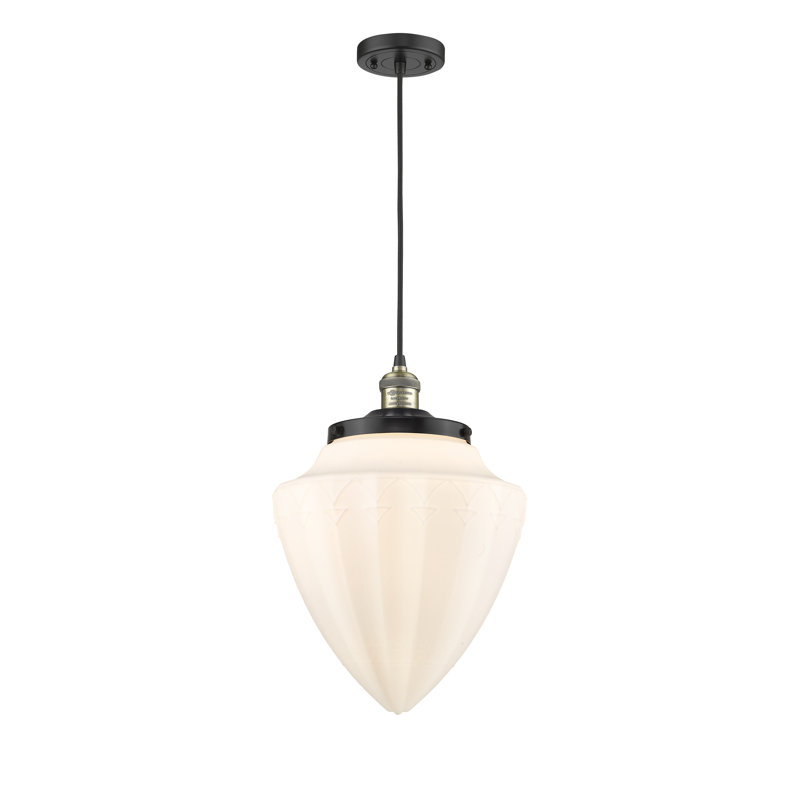 Luminaire suspendu simple à 1 lumière, Blanc mat, Laiton antique noir