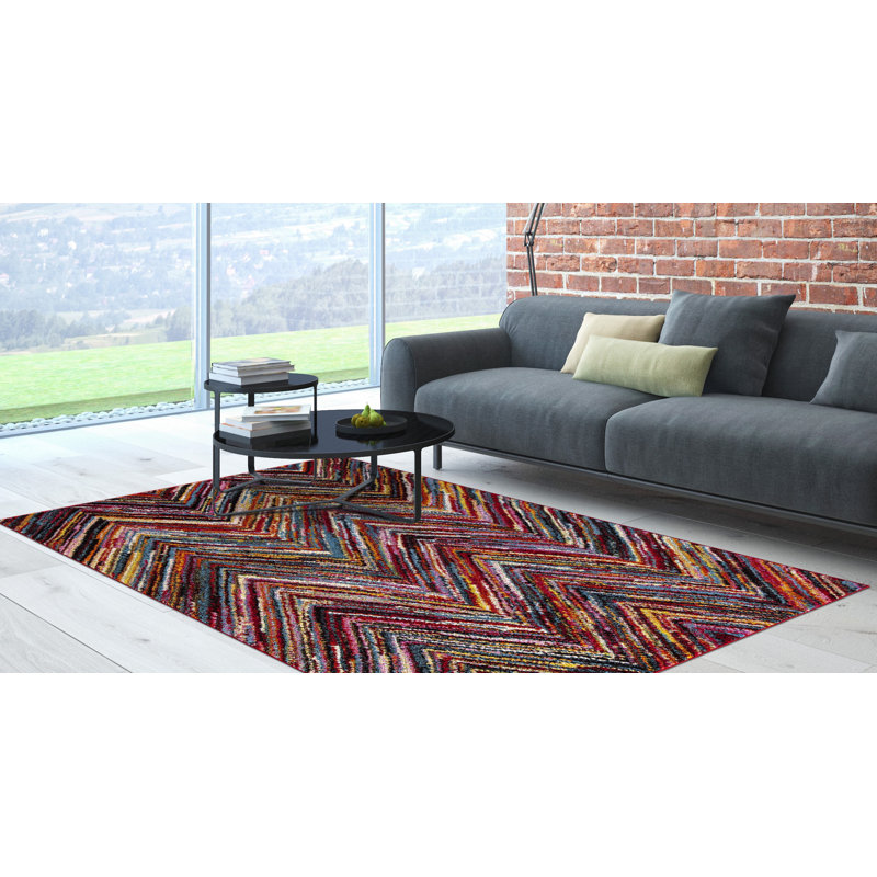Annahbella Striped Chevron Multicolor Thick Area Rug, Rectangle 5'3" x 7'3"