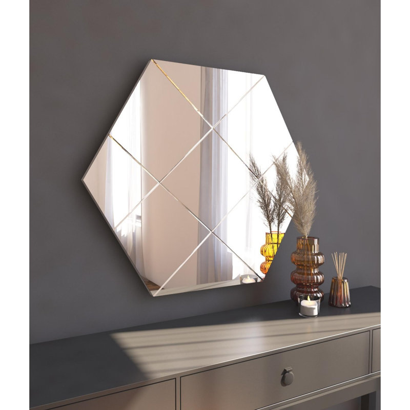 Miroir mural Modern Argyle, blanc, 27,6 po x 23,6 po x 0,9 po | 100% panneau de fibres à densité moyenne écologique Flocal-E | Conception géométrique, parfaite pour la décoration intérieure et rehaussant l'espace | Fixation murale facile