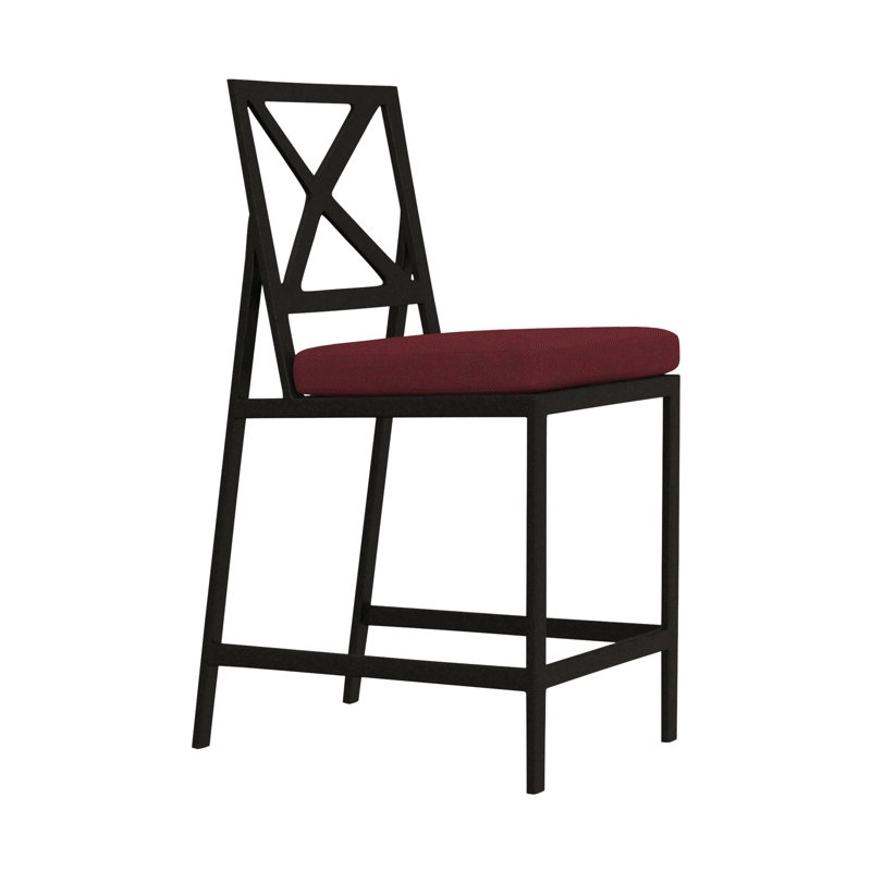 Marin Outdoor Bar Stool, Carbon Black, Alcazar Redwood, 28"