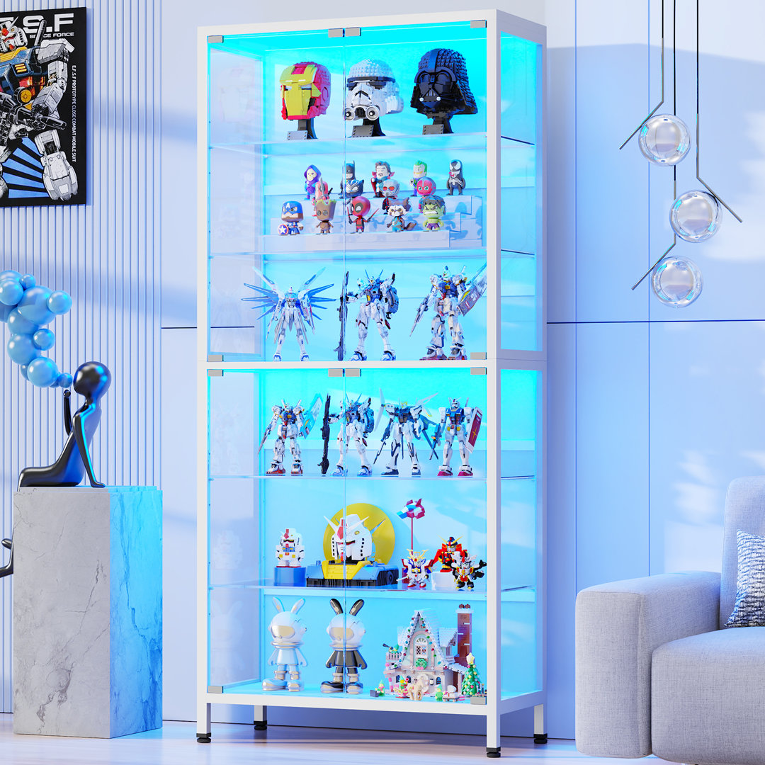 6-Tier Display Cabinet with Glass Doors, Metal Curio Cabinet with 3 Color Lights