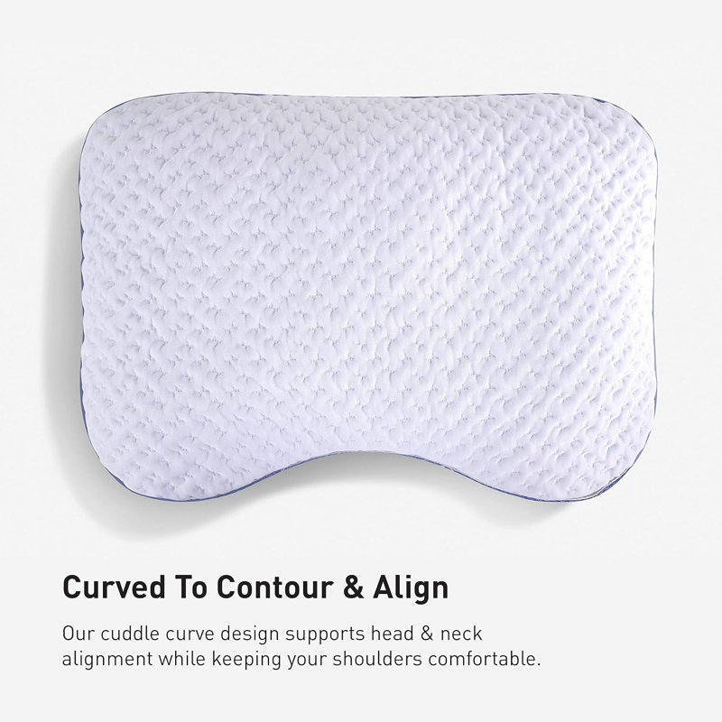 White and Blue Curved Performance Pillow for Side Sleepers
