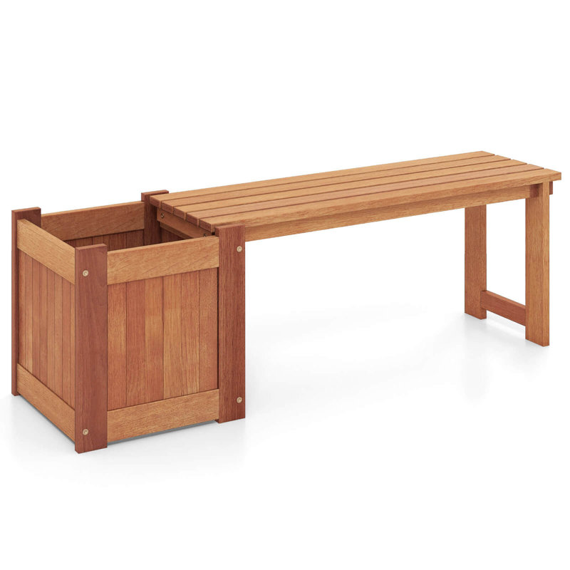 Hardwood Flower Box With Bench Spacious Seat Open-ended Bottom Perfect For Herbs, 1