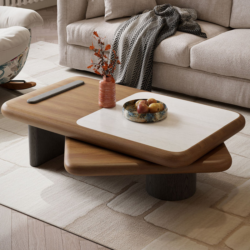 Table basse rotative moderne 47,24 po en bois pour le salon, table de salon minimaliste de style contemporain