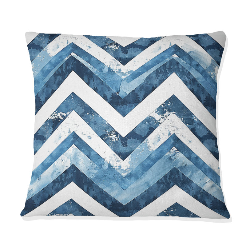 Chevron Charm I - Coussin décoratif à chevrons, H 16 po x l 16 po, Blanc / Bleu