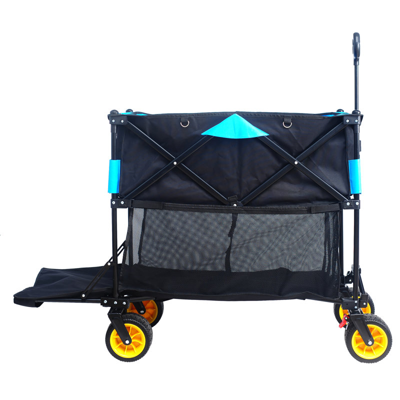 Chariot pliant de grande capacité avec chariot extensible et grande capacité (noir + bleu)