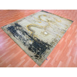 Tapis rectangulaire unique en laine de style années 1950 8 pi x 10 pi 4 po Carri Beige