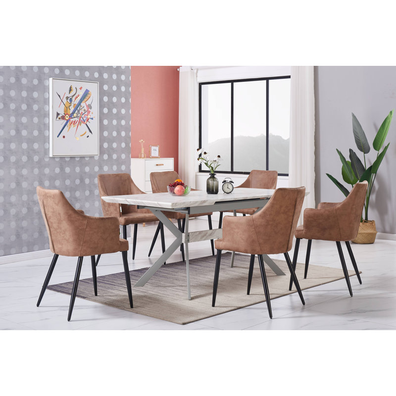 Eatonton 4 Person Dining set - a Rectangular Extendable Dining Table with Metal Legs and a Set of 4 Faux Leather Dining Chairs for Dining Room - Modern Dining Table Set