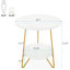 Table de bout ronde en faux marbre 18,7 po, table d'appoint ronde blanche et dorée à 2 niveaux, petite table basse ou table de chevet moderne pour salon, chambre à coucher, appartement, dortoir