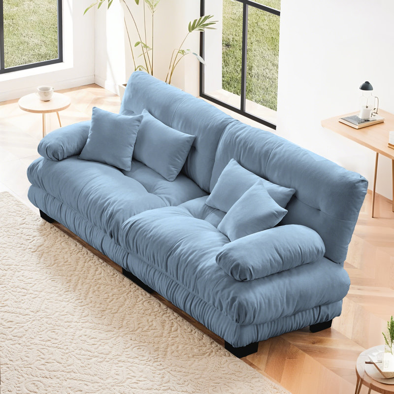 Stoughton Modern 2-Seater Chenille Upholstered Sofa, Blue
