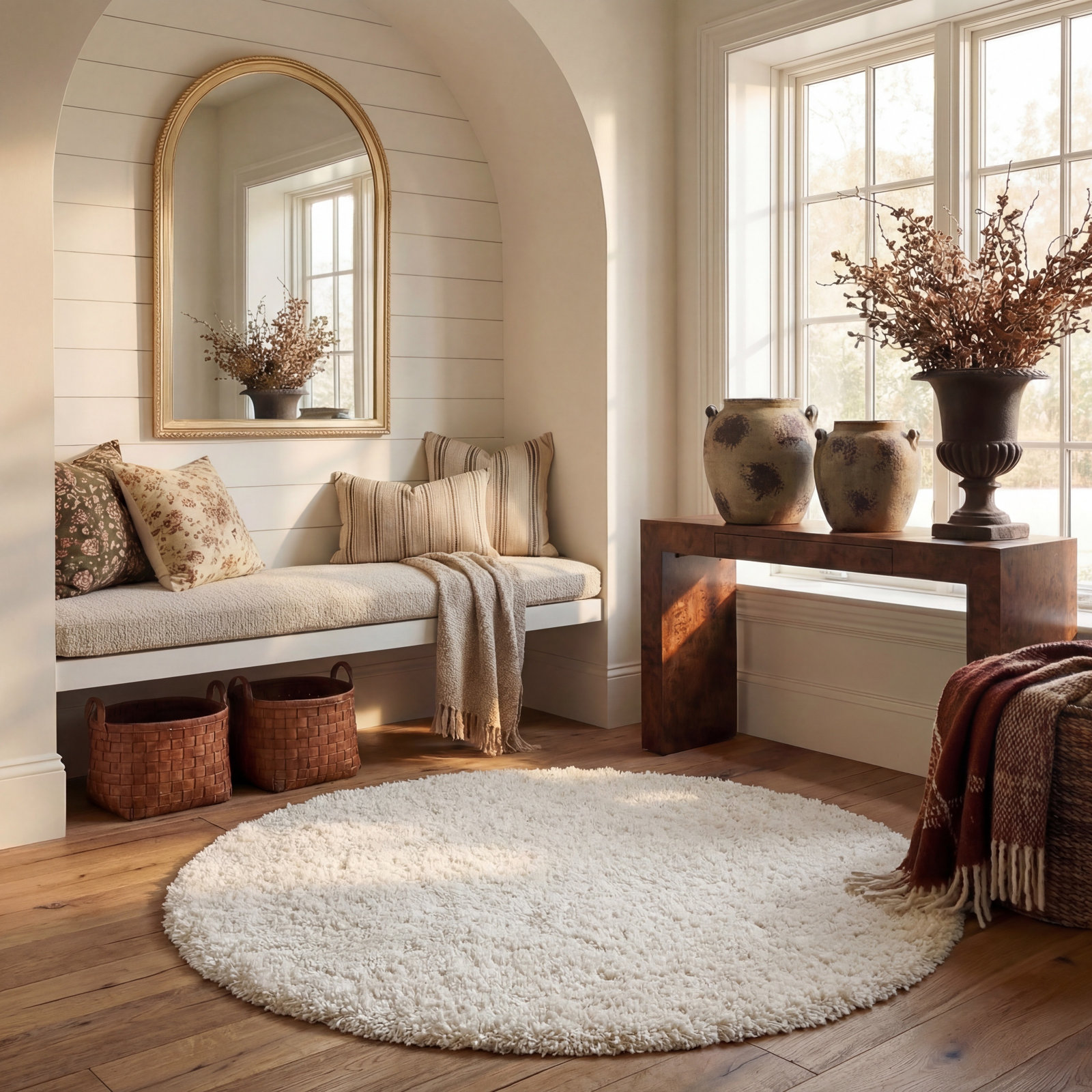 Ivory Shag Rug, Round 5'1"