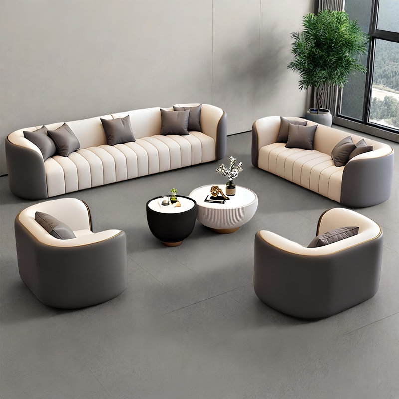 Grey Modern Faux Leather Waiting Room Reception Sofa Coffee Table Set