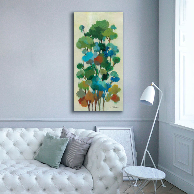 «Green Branches 1» par Silvia Vassileva, art mural sur toile, H 60 po x l 30 po