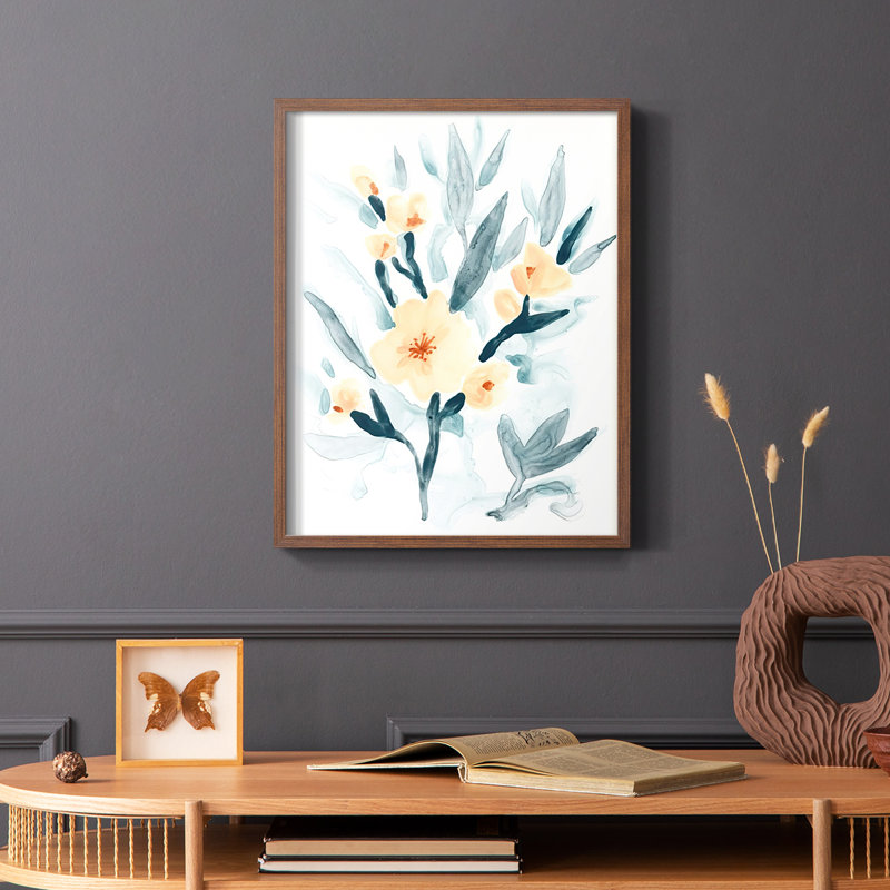«Indigo & Blush Bouquet I», reproduction encadrée - bois massif, Brun, H 28 po x l 22 po