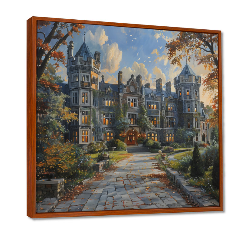 «England University Hall Building In Summer II - College and University Buildings», art mural, Toile avec cadre flottant brun