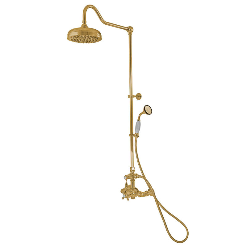 Exposed Thermostatic Shower System (P1085) by Strom Living, Unlacquered Satin Brass