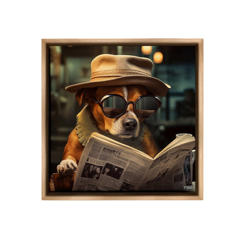 "Dog lecture journal" par RB sur toile, Cadre flottant orme Montalcino, H 25 po x l 25 po