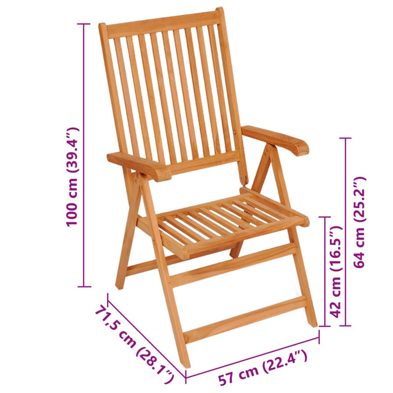  Reclining Patio Chairs With Cushions 8 Pcs Solid Teak Wood, Blue