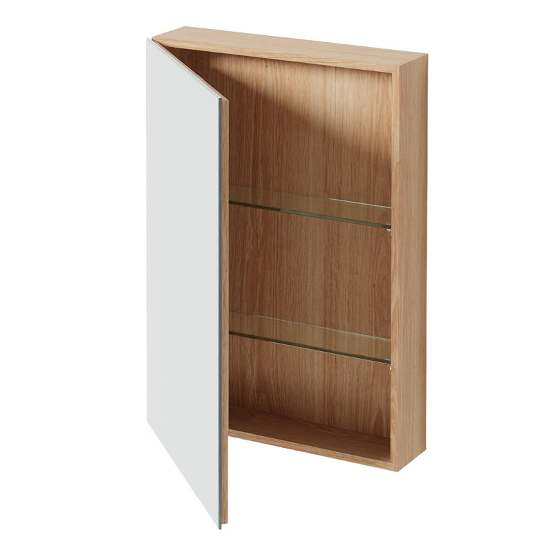 17'' W Mirrored Medicine Cabinet, Natural Oak