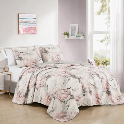 3-Piece Marble-Inspired Printed Microfiber Comforter Set - Luxurious Bedding Ensemble With Elegant Pattern Detailing