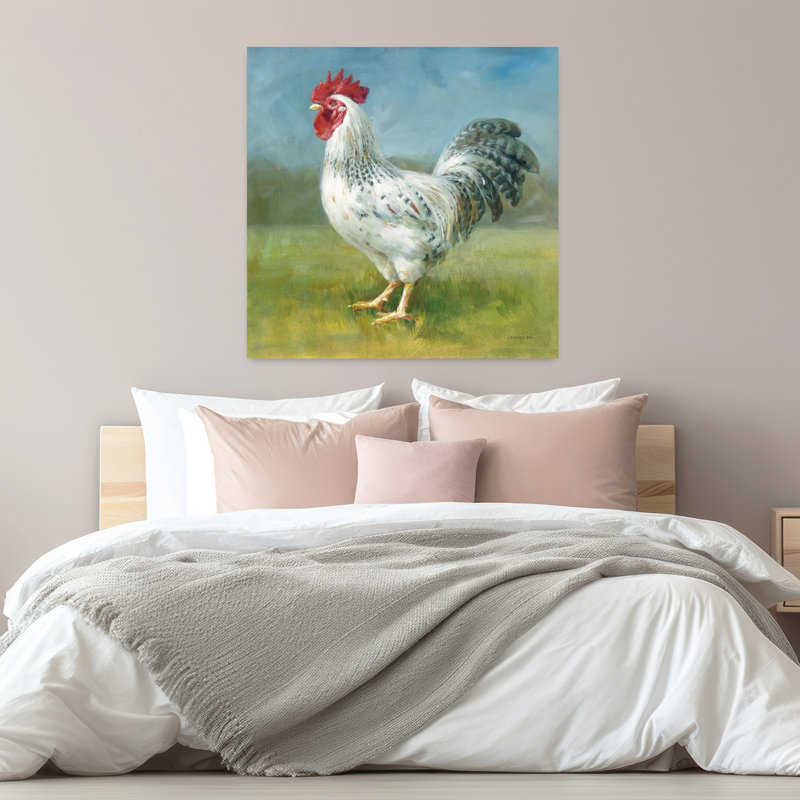 Art contemporain coq ivoire avec oiseaux, H 32 po x l 32 po