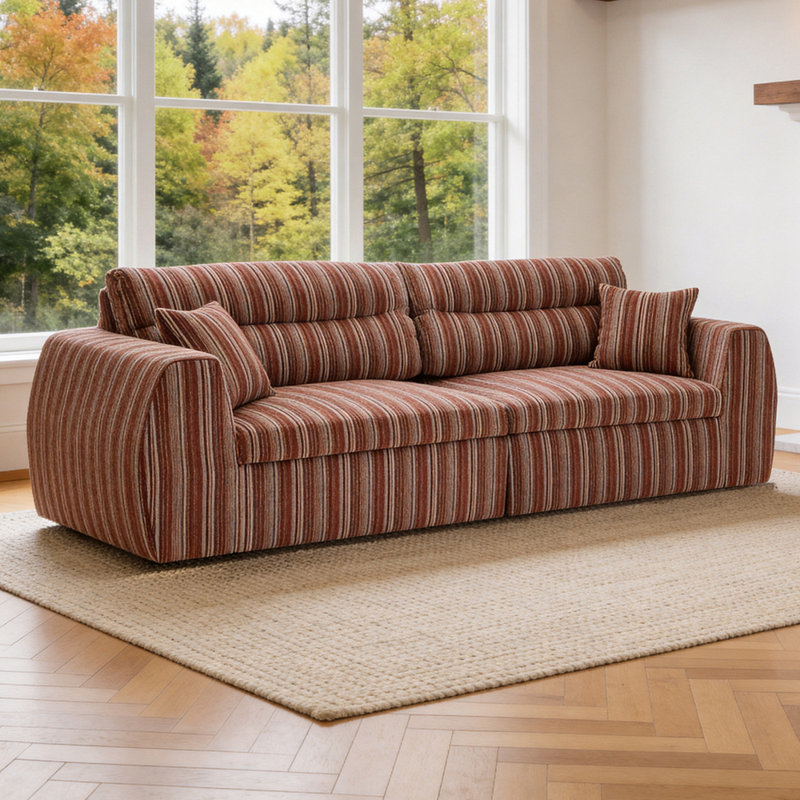 Canapé tissé à compression en chenille rayée, canapé compact à rangée droite avec éponge haute densité, canapé économiseur d'espace requis sans assemblage pour salon, appartement, bureau