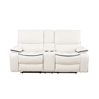 75" Premium Vegan Leather Reclining Living Room Loveseat With Middle Console And Cup Holders