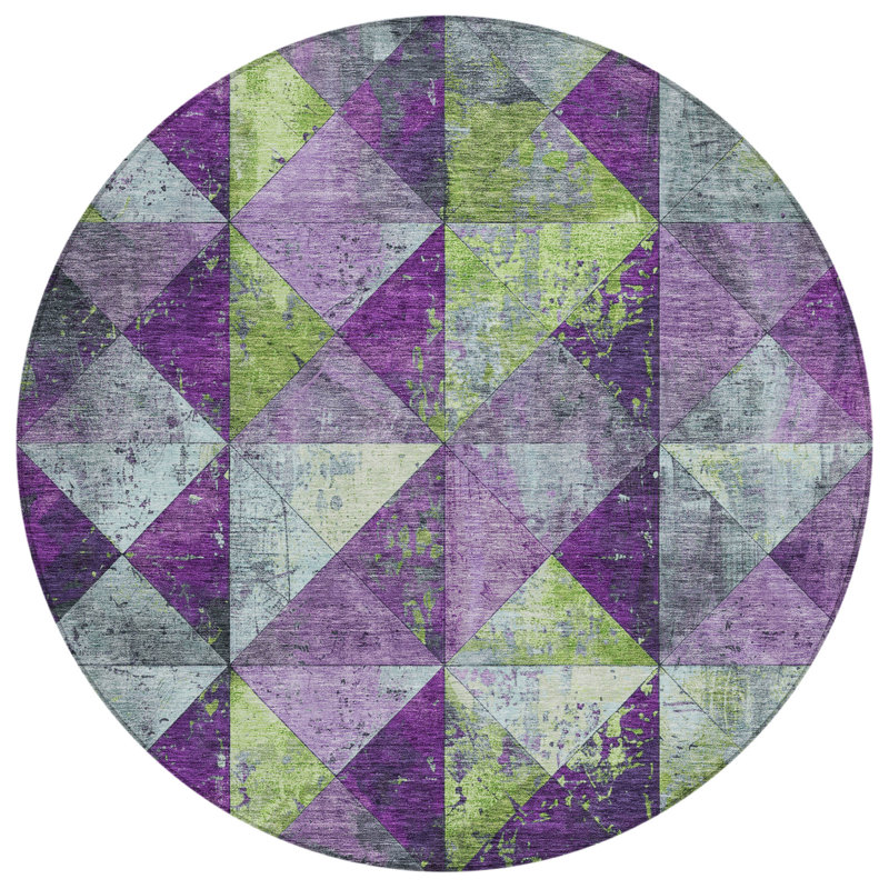 Machine Washable Indoor/Outdoor Cinead ACN1721 Purple Rug, Round 8'