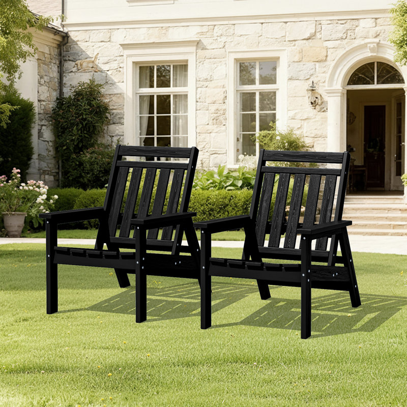 Ensemble de 2 chaises Adirondack d'extérieur en PEHD toutes saisons réglables, Noir