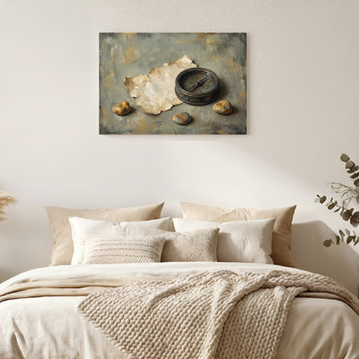 «Gallery Wrap», art mural sur toile pour le salon, la chambre à coucher, le bureau ou le vestibule - décoration murale décorative avec boussole rétro
