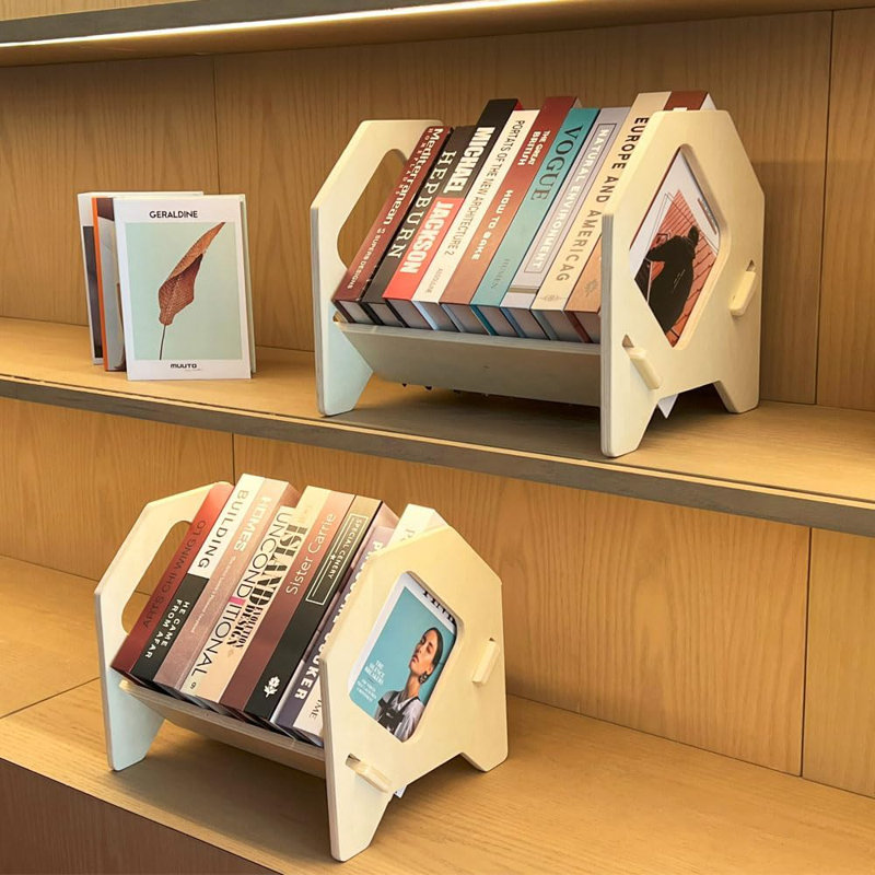 2 Pack Desktop Bookshelf, Stackable Book Organizer With Handle, Mini Storage Rack For CD/Magazine/File Folder, Portable Small Bookshelf For Study, Living Room, Kid's Room, No Nails