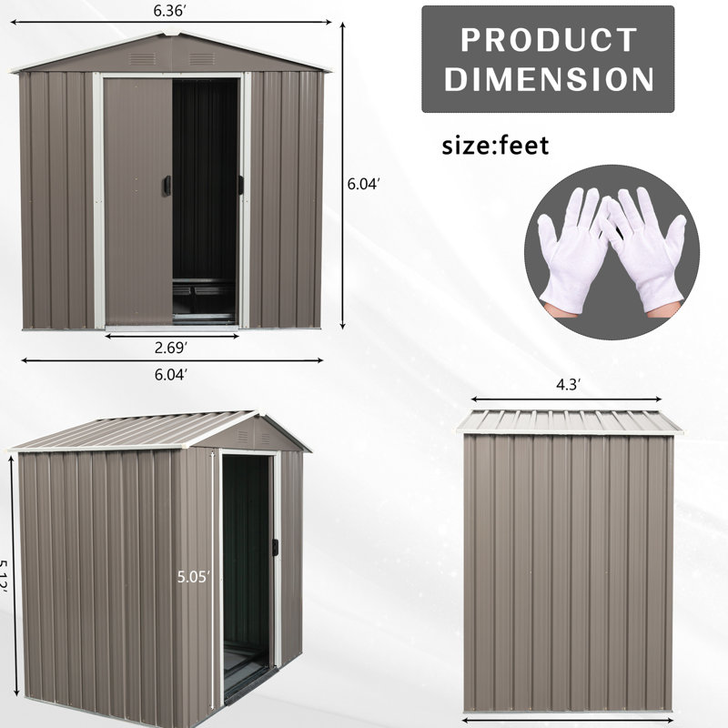 Remise d'extérieur en fer galvanisé 6 pi x 5 pi, gris - et fiable pour tous les besoins, Gris
