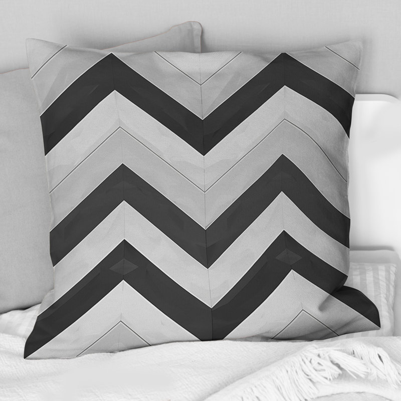Gris, noir, moderne, chevron Bliss - coussin décoratif moderne, H 16 po x l 16 po