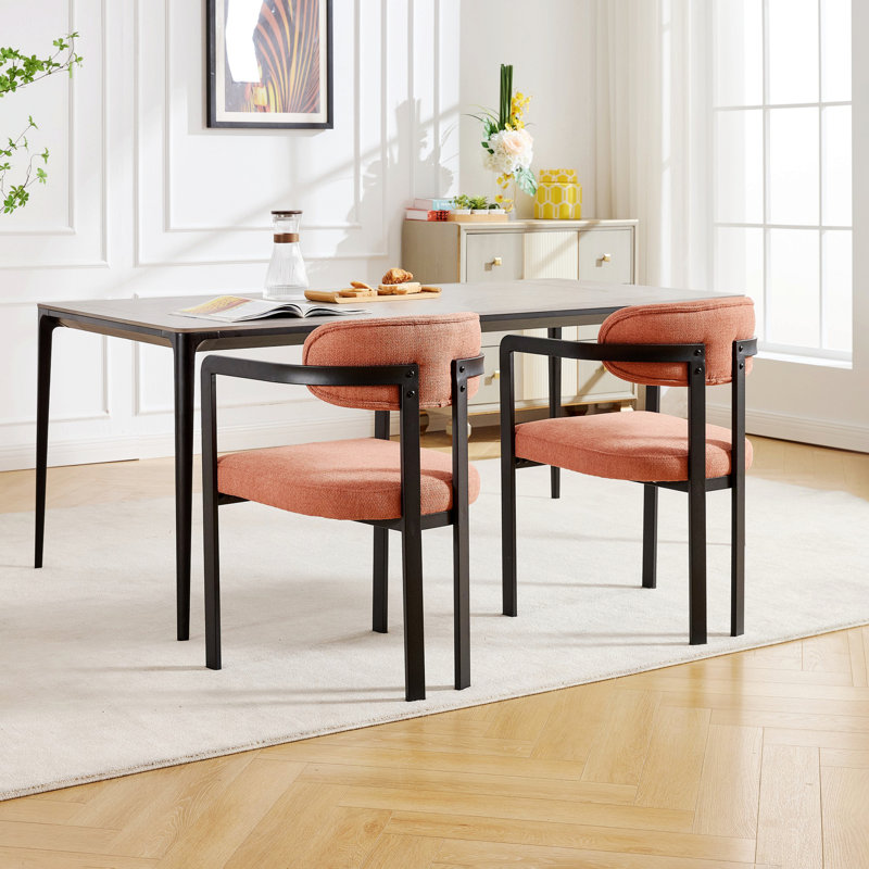 Ensemble de 2 chaises de salle à manger modernes rembourrées avec pieds en métal noir Boucle, Orange