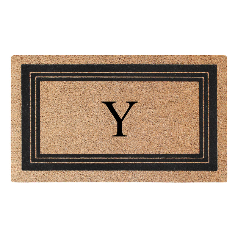 Monogrammed Triple Classic Border Natural Coir Door Mat with PVC Backing – Heavy-Duty, Anti-Shed & Easy to Clean, 30" x 18"