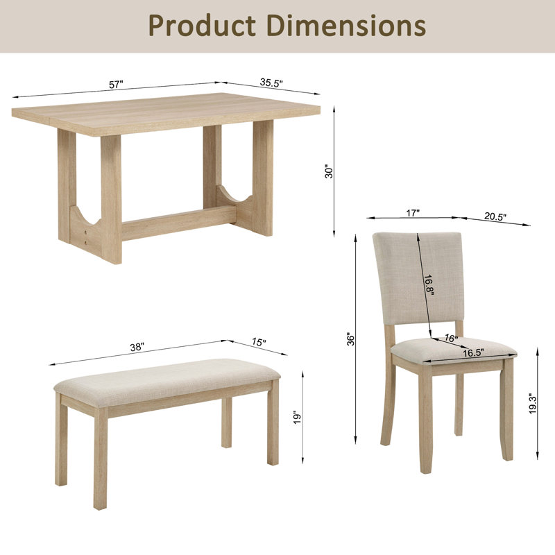 6 Piece Dining Table Set With Bench