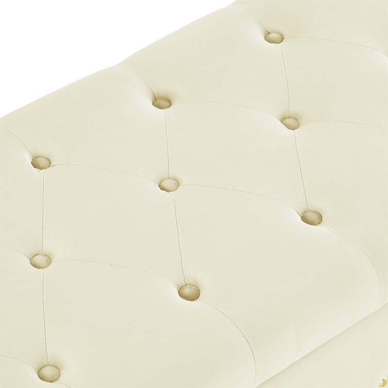 Banc capitonné avec rangement, Crème